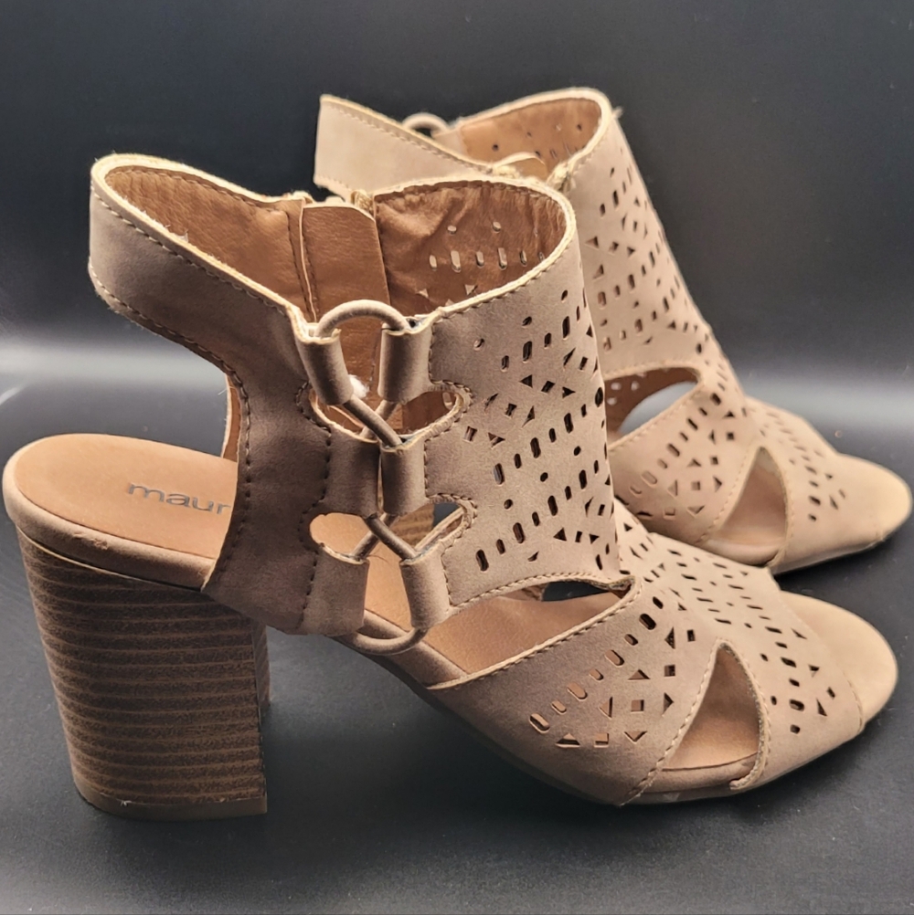 Maurices Jean Lazer Cut Heel Tan Sandals Size 6 Womens Style #66848 - Picture 5 of 9